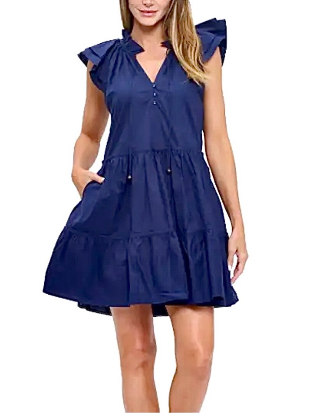 Anna Cate Aimee Tiered Dress In Navy Women’s Sz Small 100% Cotton Midi